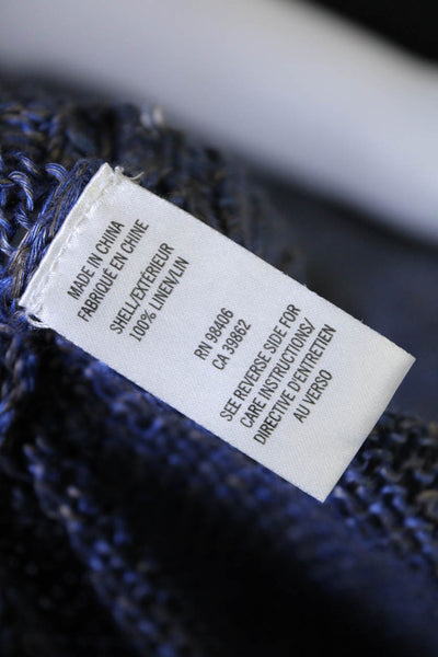 Theory Womens Open Knit Mock Neck Split Back Long Sleeve Sweater Blue Size L