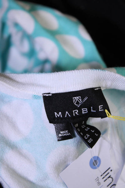 Marble Women's Crewneck Long Sleeves Blue Polka Dot Sweater Size L