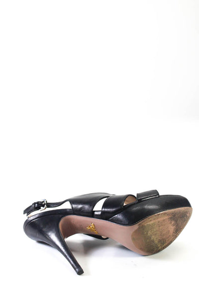 Prada Womens Leather Open Toe Slingback Platform Stiletto Heels Black Size 9.5