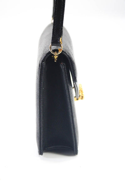 Stefano Bravo Women's Embossed Leather Foldover Crossbody Bag Black Size S
