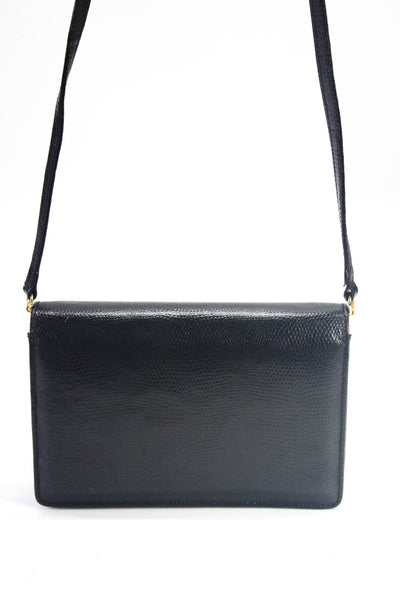 Stefano Bravo Women's Embossed Leather Foldover Crossbody Bag Black Size S