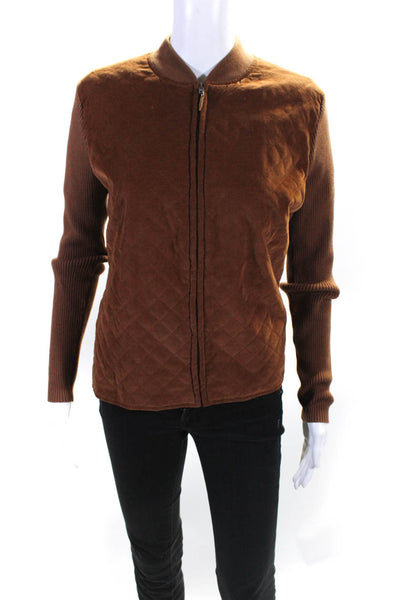 J. Mclaughlin Womens Brown Cotton Quilted Full Zip Long Sleeve Jacket Size L