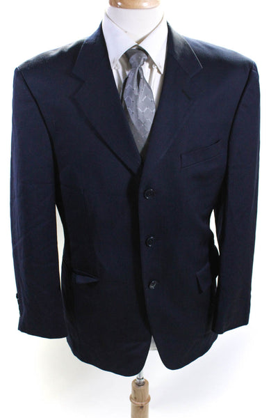 Lord & Taylor Mens Navy Wool Three Button Long Sleeve Blazer Jacket Size 40S