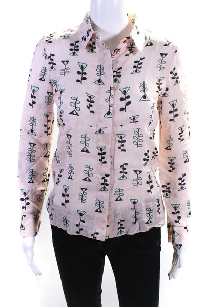 Marni Womens Linen Printed Collared Button Up Blouse Top Pink Size 36