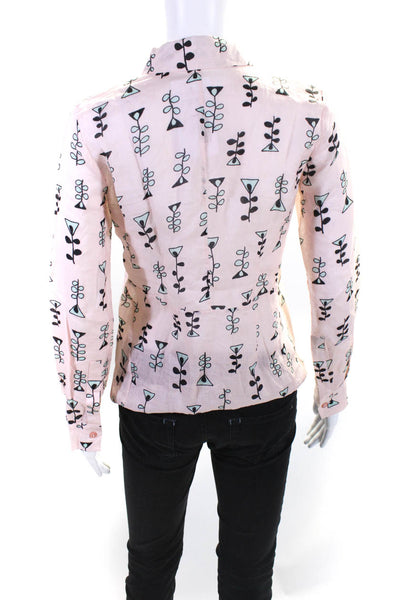 Marni Womens Linen Printed Collared Button Up Blouse Top Pink Size 36