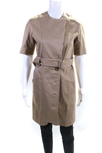 Sportmax Womens Cotton Button Up Belted Short Sleeve Coat Jacket Khaki Size 2