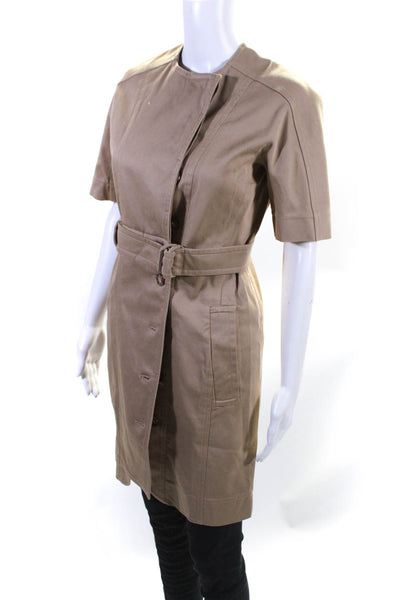 Sportmax Womens Cotton Button Up Belted Short Sleeve Coat Jacket Khaki Size 2