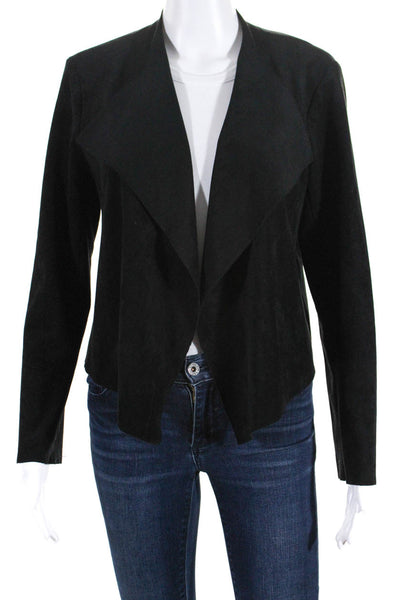 Velvet Women's Collar Long Sleeves Open Front Jacket Black Size S