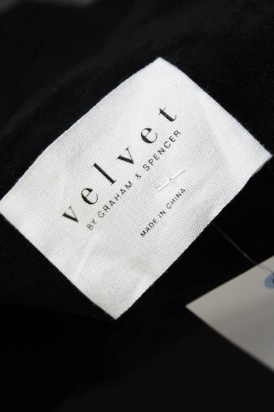 Velvet Women's Collar Long Sleeves Open Front Jacket Black Size S