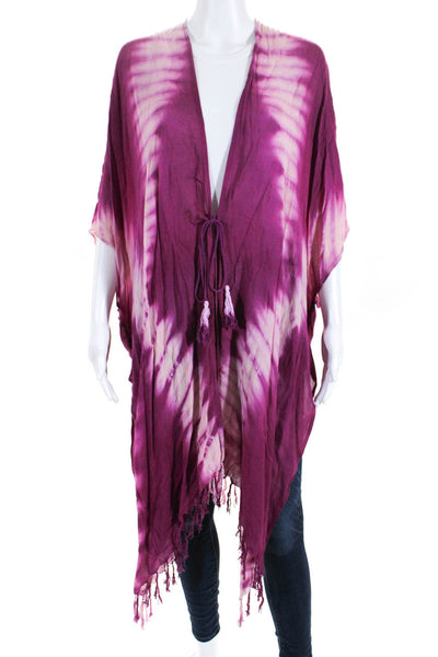 Michael Stars Women's Open Front Fringe Hem Tie Dye Cardigan One Size