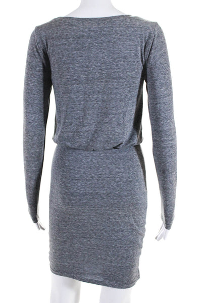 Leith Womens Long Sleeve Scoop Neck Knee Length Shirt Dress Gray Cotton Size XS
