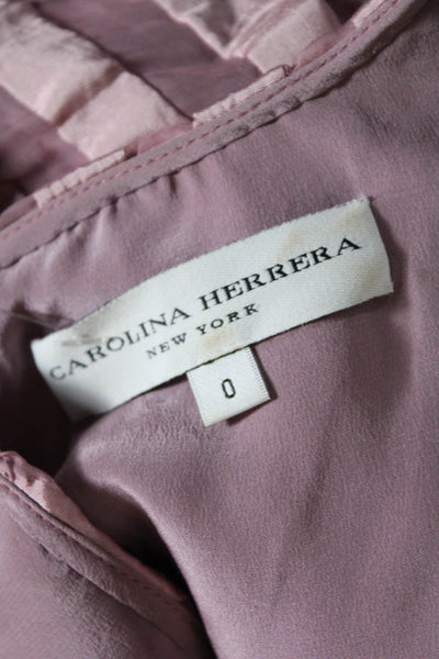 Carolina Herrera Womens Zip Up Sleeveless V Neck Striped Sheath Dress Pink 0