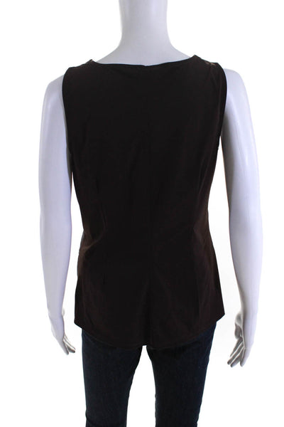 Ecru Women's V-Neck Sleeveless Slit Hem Leather Blouse Brown Size S