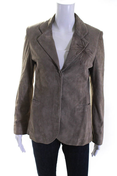 Joseph Women's Collar Long Sleeves Suede Jacket Beige Size S