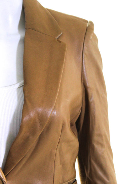 Joseph Women's Collar Long Sleeves Line Leather Jacket Camel Size 38