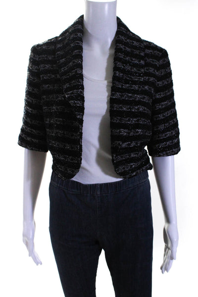 Elevenses Womens Metallic Chenille Short Sleeve Crop Jacket Black White Medium