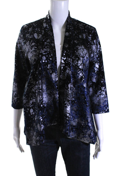 Andria Lieu Womens Metallic Splatter Velvet Open Front Jacket Blue Size Medium