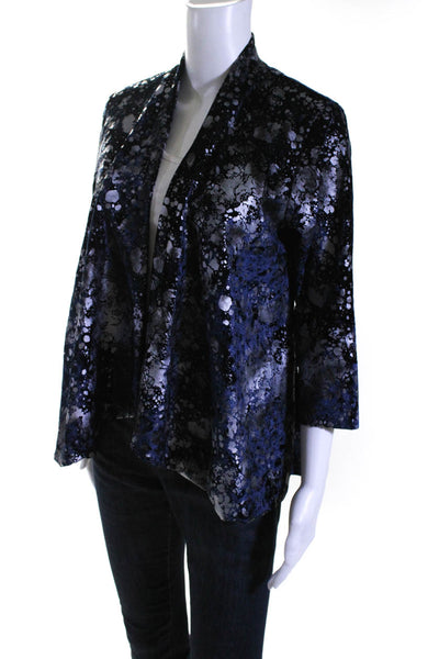 Andria Lieu Womens Metallic Splatter Velvet Open Front Jacket Blue Size Medium