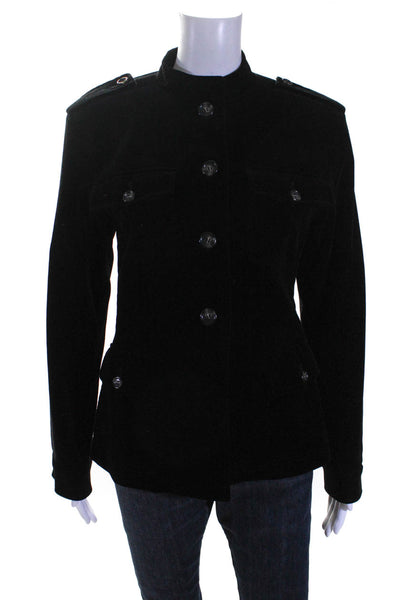 Weekend Max Mara Womens High Neck Velvet Long Shirt Jacket Black Size 6