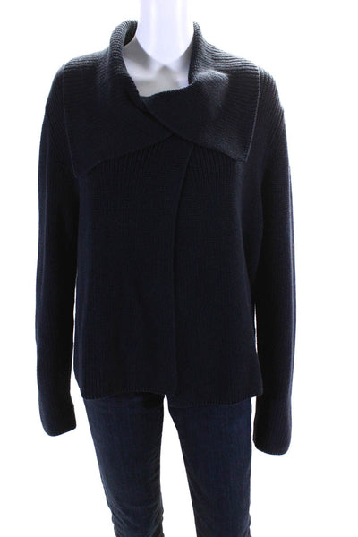 ETC Womens Wrap Turtleneck Sweater Navy Blue Cotton Size Extra Large