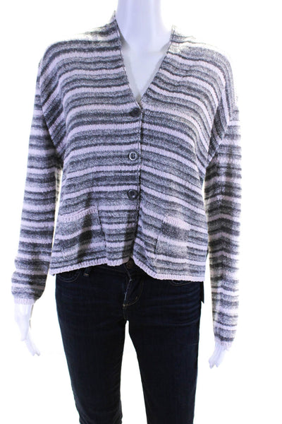 Amina Rubinacci Womens Striped Cardigan Sweater Gray Pink Size EUR 50