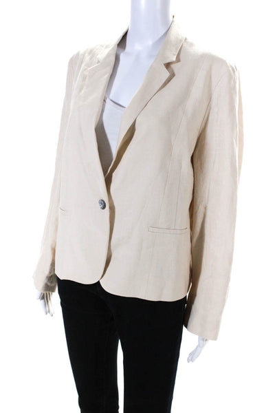 Kari England Womens Cream Linen One Button Long Sleeve Blazer Jacket Size L