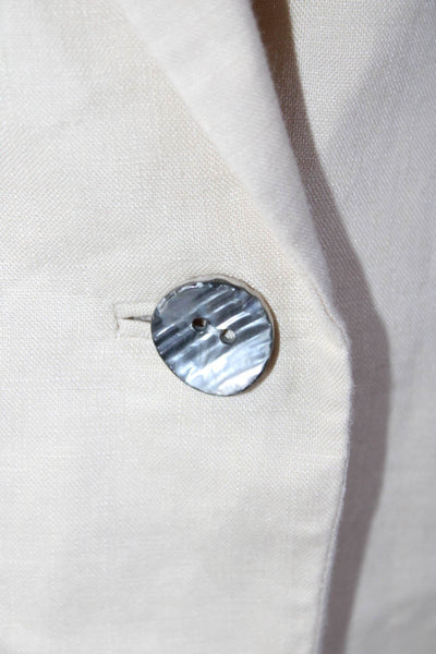 Kari England Womens Cream Linen One Button Long Sleeve Blazer Jacket Size L