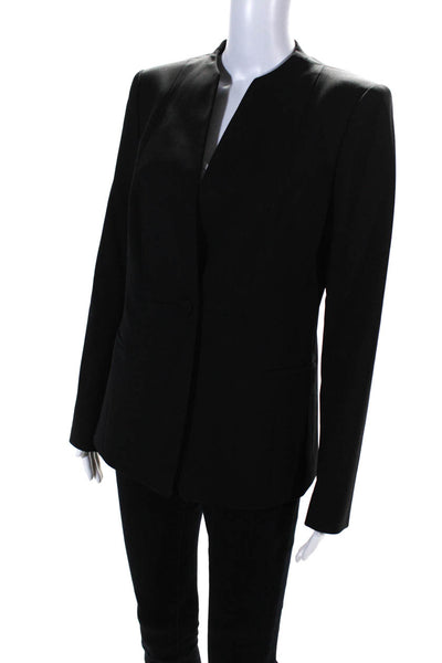 Lafayette 148 New York Womens Black Wool One Button Long Sleeve Blazer Size 8