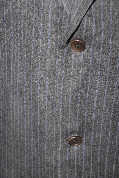 Canali Mens Gray Wool Pinstriped Two Button Long Sleeve Blazer Size 56L