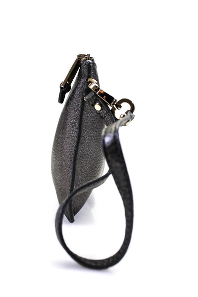 Cole Haan Womens Leather Metallic Textured Zipper Pouch Wallet Wristlet Silver