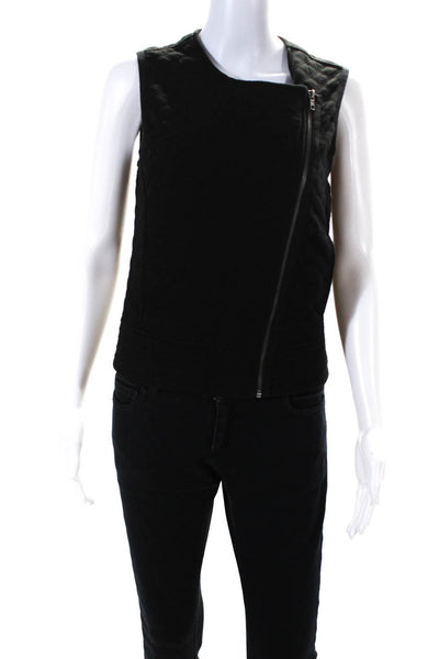 Sanctuary Womens Quilt Stripe Asymmetrical Zipped Sleeveless Vest Black Size S