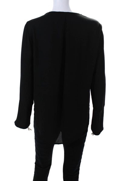 Veronicam Womens V-Neck Bell Long Sleeve Bubble Hem High Low Blouse Black Size S