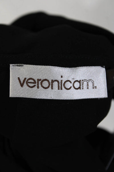 Veronicam Womens V-Neck Bell Long Sleeve Bubble Hem High Low Blouse Black Size S