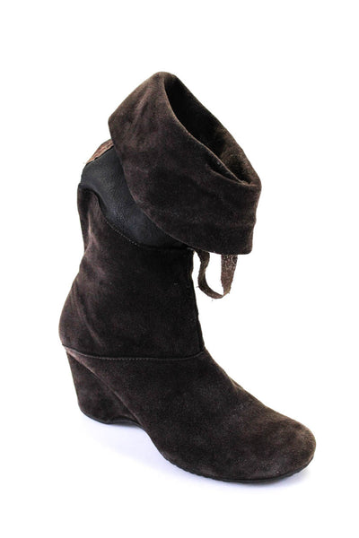 Gentle Souls Womens Suede Folded Collared Darted Mid-Calf Boots Brown Size 7