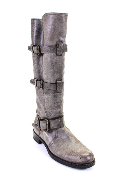 Alberto Fermani Womens Buckled Side Zipped Knee-High Boots Gray Size EUR37.5