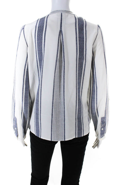 Joie Womens Silk Striped Long Sleeves Blouse White Blue Size Extra Small