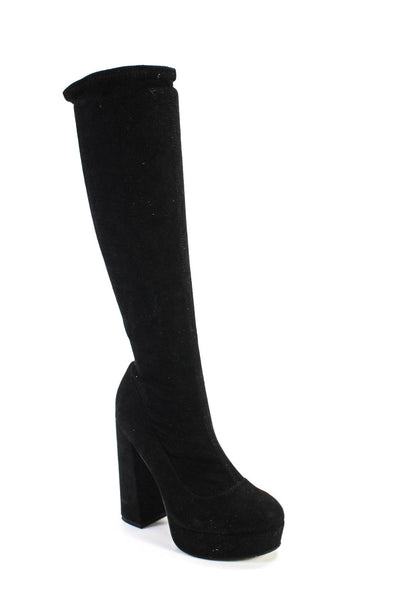 Asos Womens Faux Suede Platform High Heeled Slim Mid Calf Boots Black Size 5