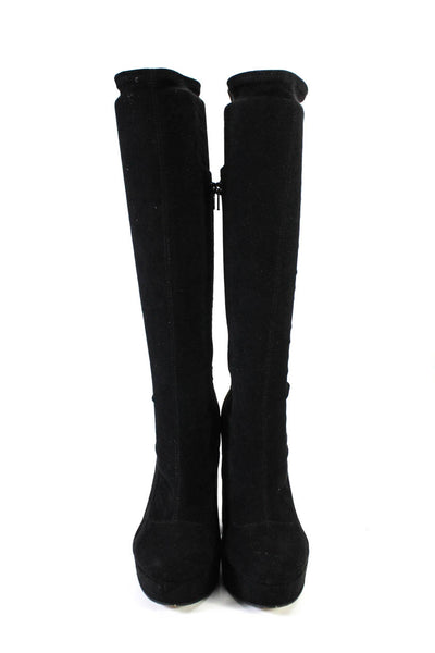 Asos Womens Faux Suede Platform High Heeled Slim Mid Calf Boots Black Size 5