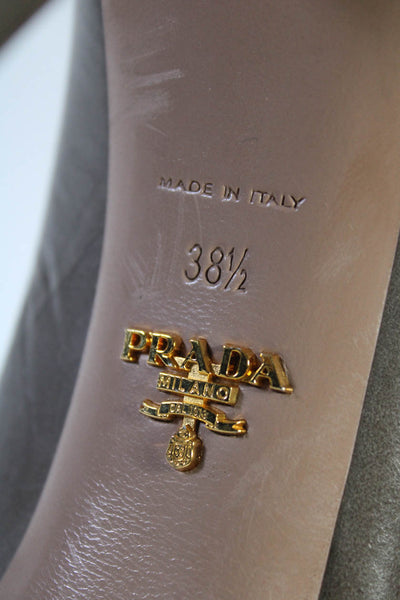 Prada Womens Round Toe Slip-On Platform Block Heels Pumps Gray Size EUR38.5