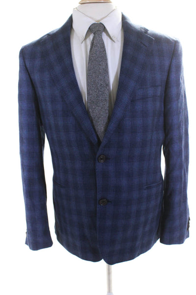 Collezione Mens Blue Wool Plaid Two Button Long Sleeve Blazer Size 40S