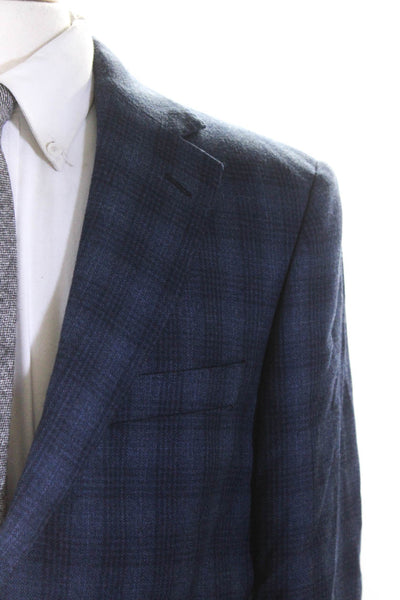 Collezione Mens Blue Wool Plaid Two Button Long Sleeve Blazer Size 40S