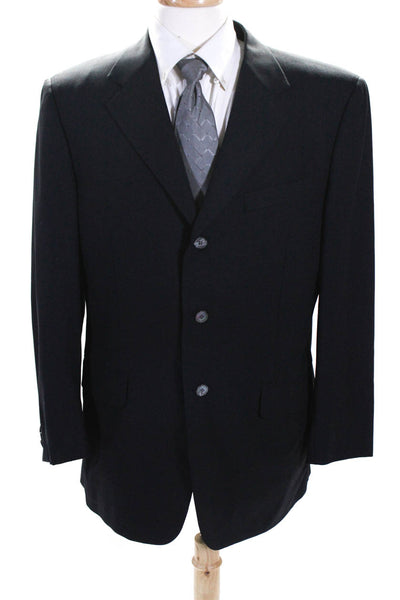 Trussini Mens Dark Navy Wool Three Button Long Sleeve Blazer Jacket Size 54