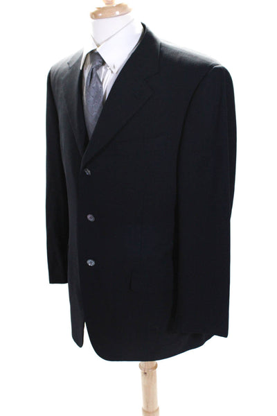 Trussini Mens Dark Navy Wool Three Button Long Sleeve Blazer Jacket Size 54