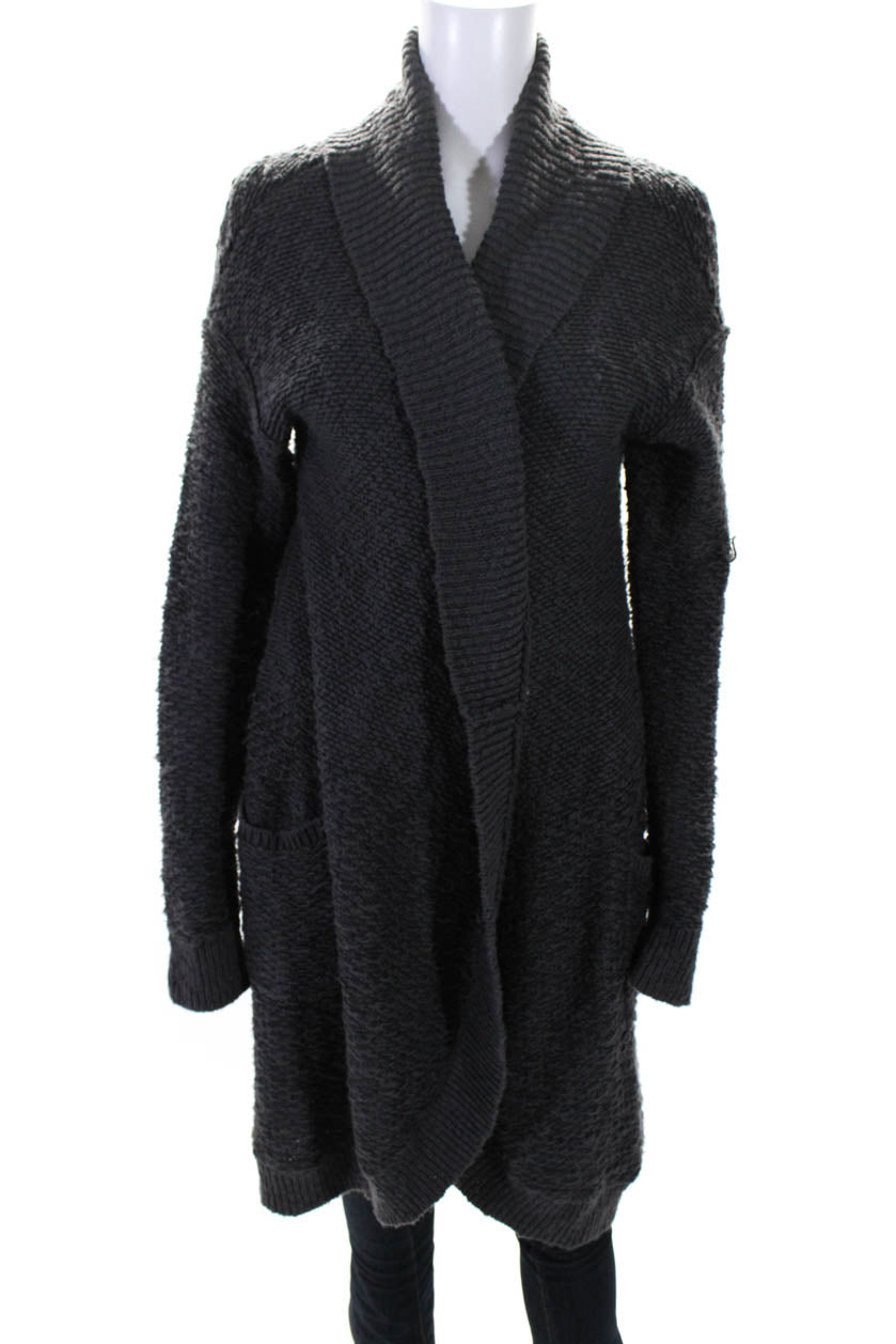 Leith Womens Cotton Textured Ribbed Open Front Duster Cardigan