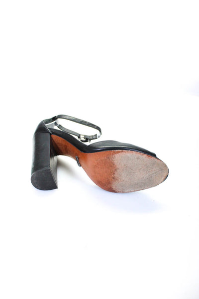 Schutz Women's Leather Peep Toe Ankle Strap Black Heels Black Size 9