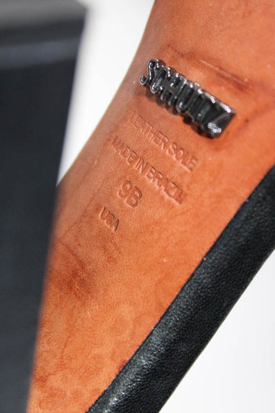 Schutz Women's Leather Peep Toe Ankle Strap Black Heels Black Size 9