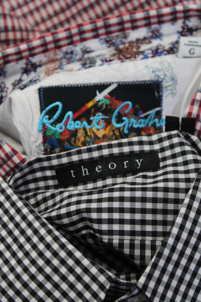 Theory Robert Graham Mens Button Front Plaid Shirts Black White Red Large Lot 2