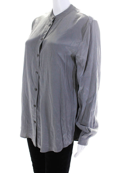 Equipment Women's Round Neck Long Sleeves Button Down Silk Shirt Gray Size S