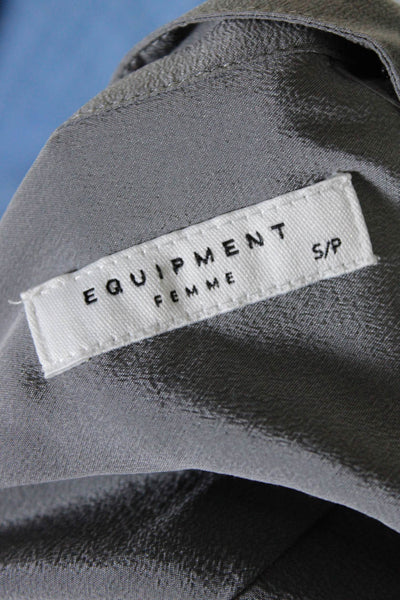 Equipment Women's Round Neck Long Sleeves Button Down Silk Shirt Gray Size S