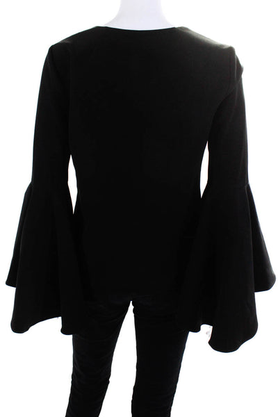Milly Women's V-Neck Bell Sleeves Blouse Black Size 4